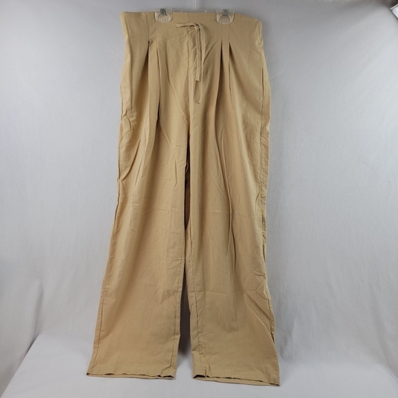 NWOT Pleated high-waisted elastic tie waist linen looking pants with pockets - Picture 1 of 5